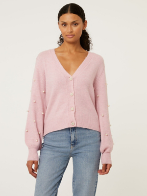 Pink Pearl Sleeve Cardigan Women at ASDA