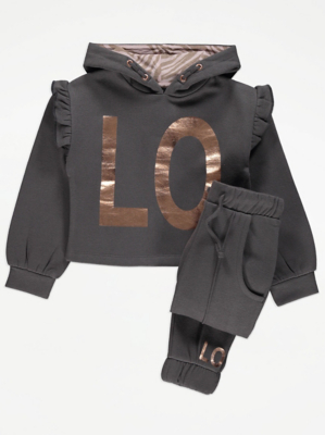 charcoal love foil slogan hoodie and joggers outfit
