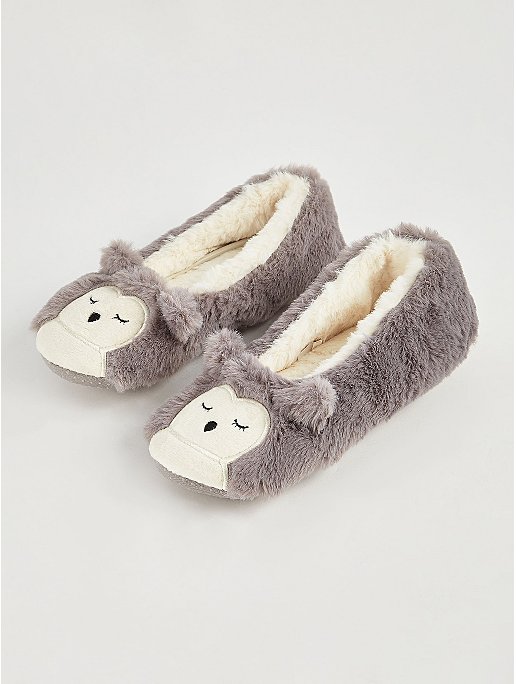 Owl Print Fluffy Ballet Slippers | Women George ASDA
