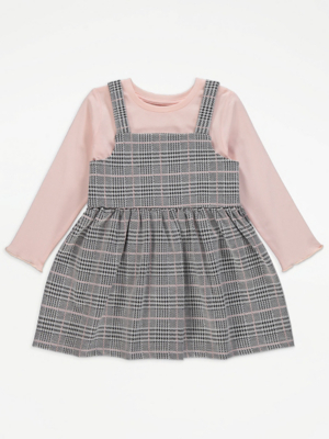 Grey Check Pinafore Dress and Top Outfit
