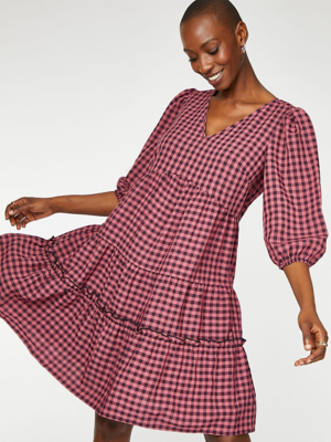 v neck gingham dress