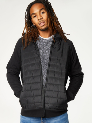 Black Quilted Body Hooded Jacket