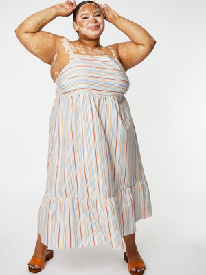 White Candy Stripe Tiered Sundress