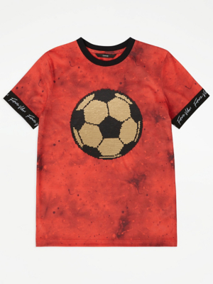 Red Swipe Sequin Print Football T-Shirt