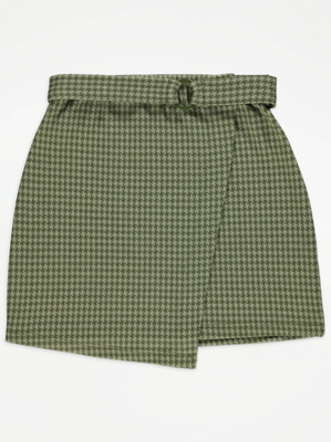 Green Check Belted Skirt