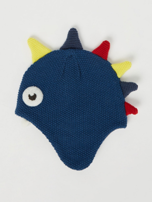 Blue Dinosaur Knitted Trapper Hat Kids at ASDA