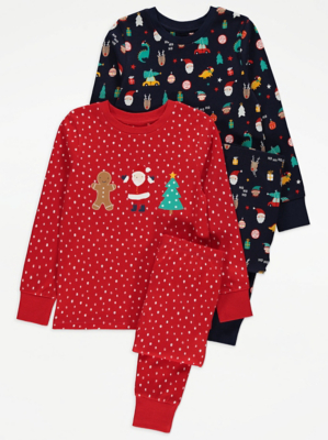 Printed Christmas Pyjamas 2 Pack