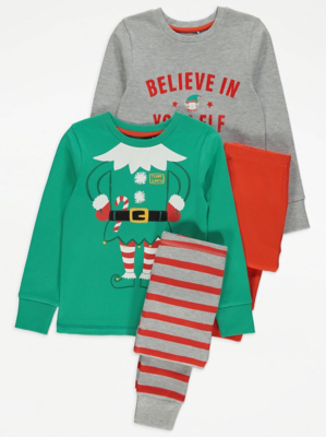 Elf Print Christmas Pyjamas 2 Pack