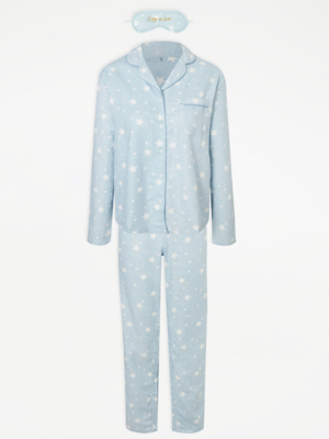 Light Blue Star Print Pyjamas and Eye Mask Gift Set