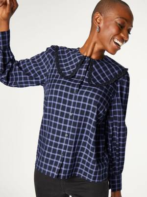 Blue Check Collared Blouse