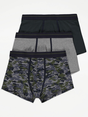 Camo Print Hipster Trunks 3 Pack