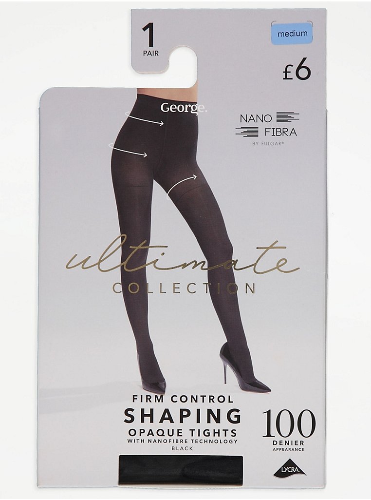 Black 100 Denier Firm Control Shaping Tights, Lingerie