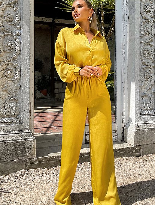 In The Style Billie Faiers Yellow Co-ord Satin Trousers | Women ...