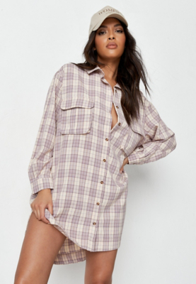 purple check shirt dress