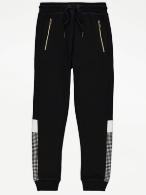 Black Houndstooth Panel Joggers