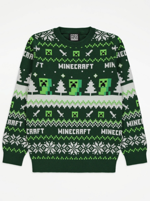Minecraft Green Fairisle Christmas Jumper Kids at ASDA