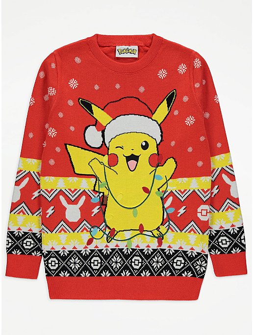 Pokémon Christmas Jumper Pikachu Knitted Festive Sweater for Kids Boys Girls 