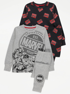 Marvel Character Long Sleeve Pyjamas 2 Pack Kids at ASDA