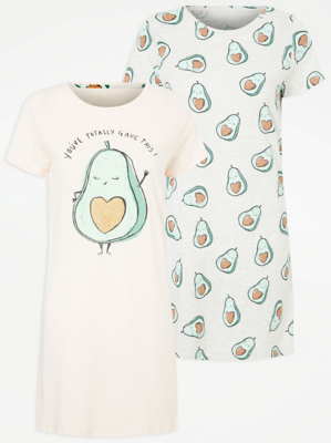 Avocado Print TShirt Nightdresses 2 Pack Women at ASDA