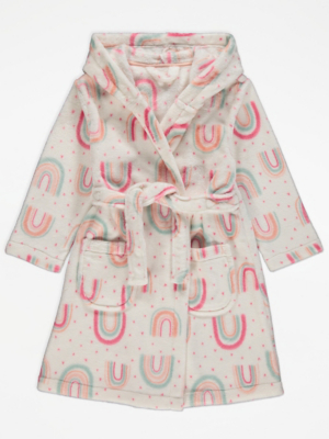 White Rainbow Print Fleece Dressing Gown Kids at ASDA