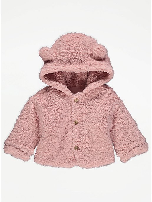 Pink Borg Fleece Hooded Jacket | Baby | George at ASDA