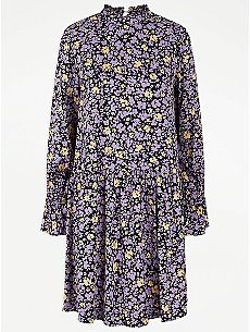 PIECES Purple Floral Print Dress