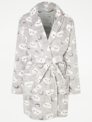 Grey Cloud Print Fleece Dressing Gown Women at ASDA
