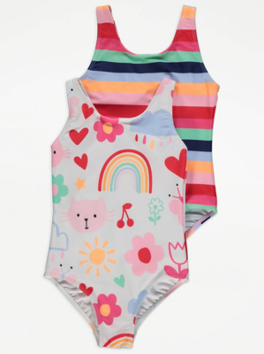 Rainbow Print Swimsuits 2 Pack Kids at ASDA