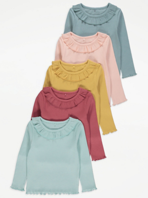 Bright Ribbed Long Sleeve Tops 5 Pack