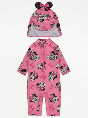 Minnie Mouse Pink All in One Swimsuit and Keppi Hat
