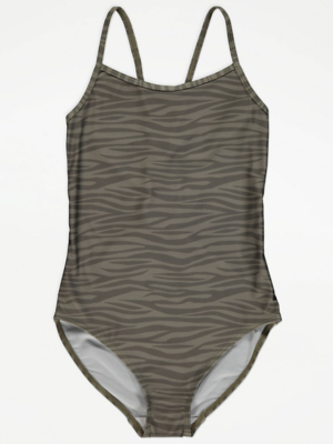 Khaki Zebra Print Swimsuit