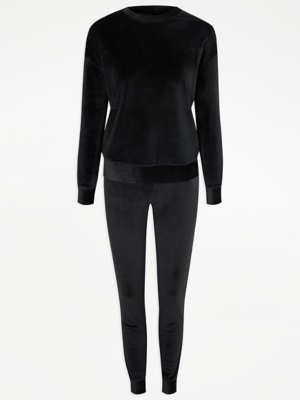 Black Velour Taped Lounge Pyjamas Women at ASDA