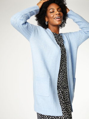 blue longline cardigan