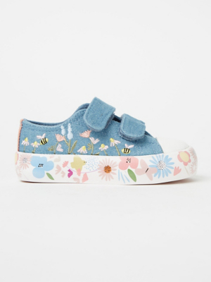 Blue floral denim 2 strap trainers