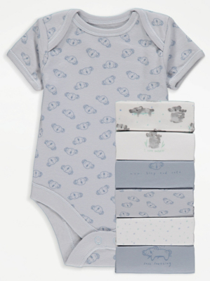 Koala Print Envelope Neck Bodysuits 7 Pack Baby at ASDA