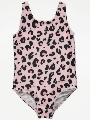 Pink Animal Print Swimsuit Kids at ASDA