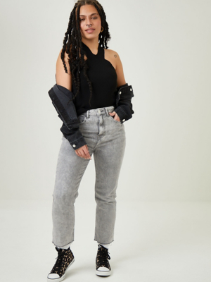 Grey Acid Wash Cropped Jeans Women at ASDA