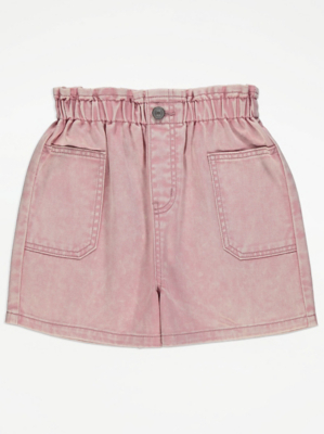 Pink Paper Bag Waist Shorts