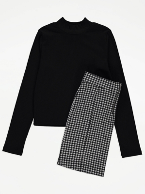 Black Jumper and Dogtooth Skirt Outfit