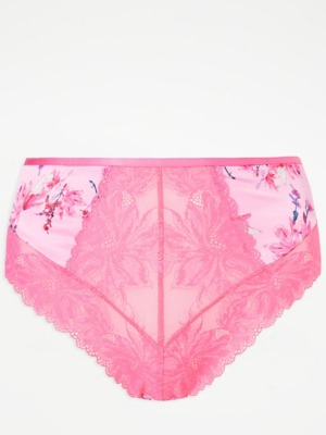 Entice Pink Floral Print High Waisted Brazilian Knickers Women
