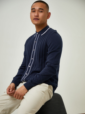 Navy Collared Cardigan Men at ASDA