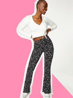 black flared trousers