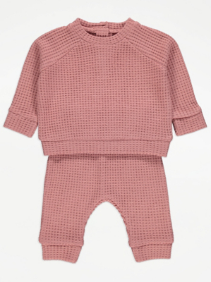 Pink Waffle Texture Jumper and Joggers Outfit