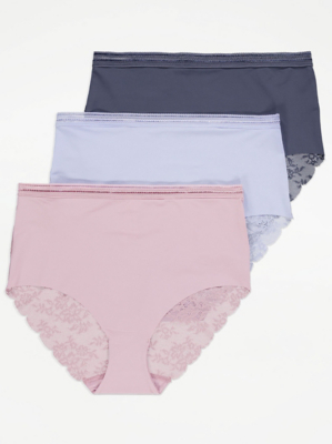 Assorted Lace Back Full Brief Knickers 3 Pack Women at ASDA