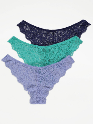 Floral Lace Brazilian Knickers 3 Pack Lingerie at ASDA