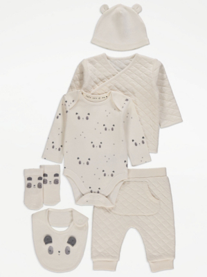 Quilted Panda Print Bodysuit and Trousers 6 Piece Set
