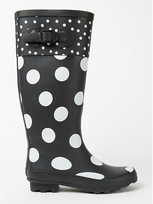 Black Polka Dot Print Knee High Wellington Boots | Women | George at ASDA