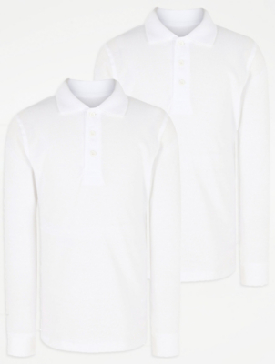 White School Long Sleeve Polo Shirt 2 Pack