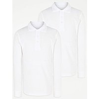 White School Long Sleeve Polo Shirt 2 Pack | School | George at ASDA