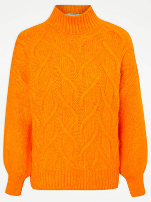 Orange Roll Neck Cable Knit Jumper | craft-ivf.com